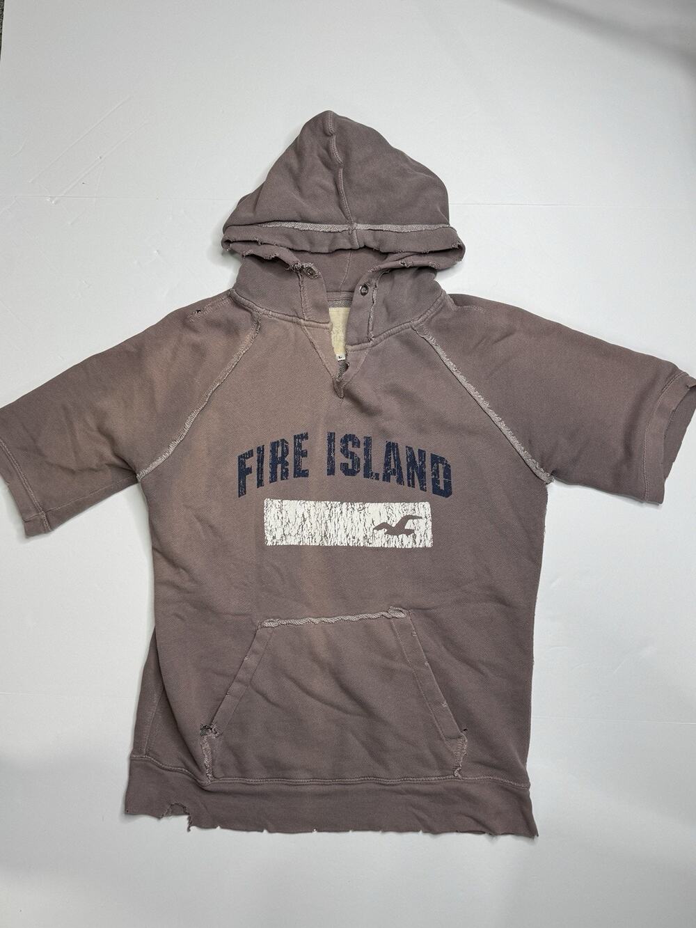 Vintage Ocean Drive Athletics Fire Island Short Hoodie Mens L Distressed Y2K